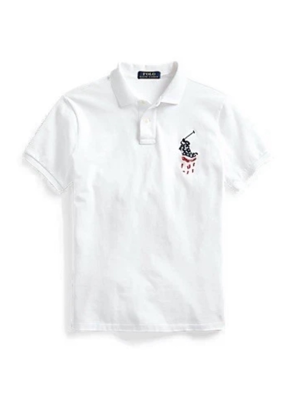 Polo Ralph Lauren Custom Slim USA Flag Big Pony Mesh Polo Shirt White Sz L